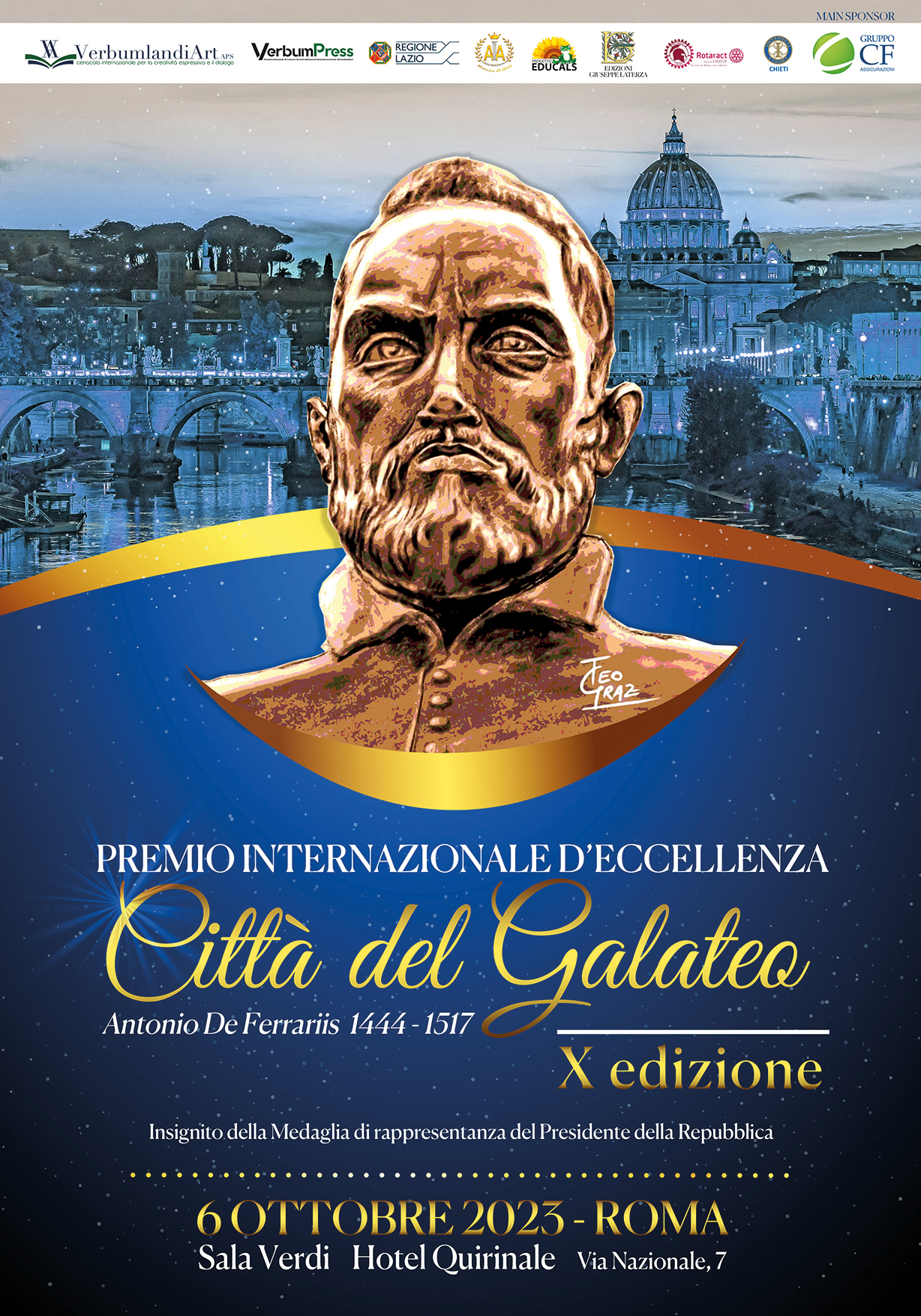 Premio Internazionale d’Eccellenza “Città del Galateo – Antonio De Ferraris” X edizione – 6 Ottobre 2023 Sala Verdi – Hotel Quirinale -Roma